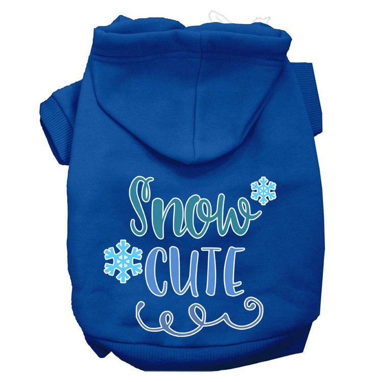 Snow Cute Screen Print Dog Hoodie Blue XS